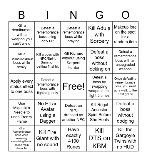 ELDEN RANG Bingo Card