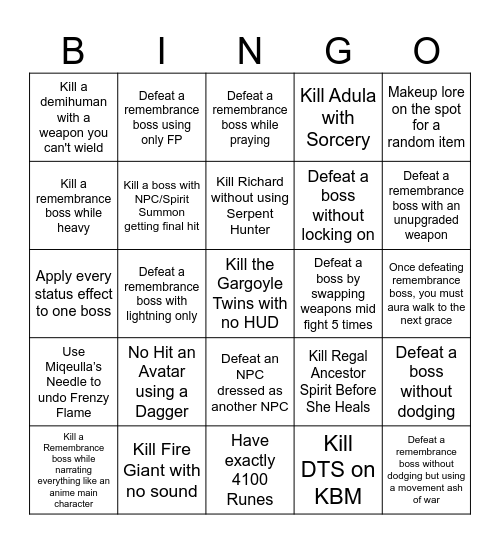 ELDEN RANG Bingo Card