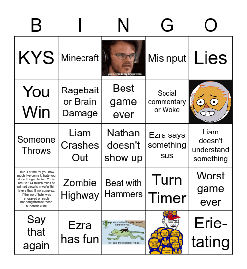 Root Game Night Bingo Card