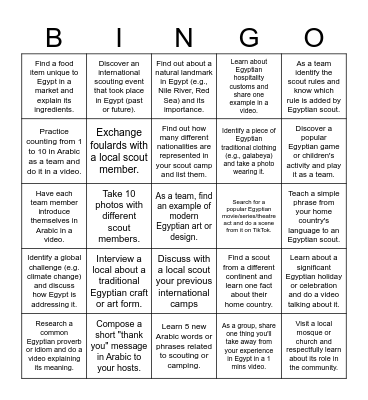 Egyptian Identity & Connections Challenge Bingo Card