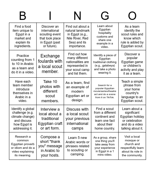 Egyptian Identity & Connections Challenge Bingo Card