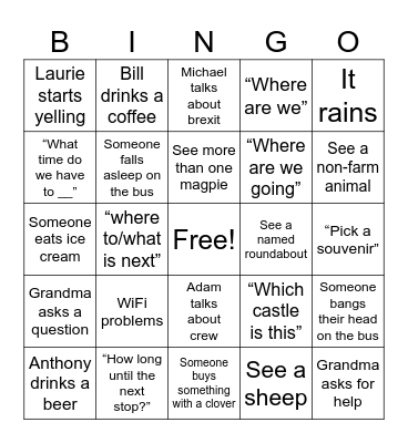 Ireland Trip 2025 Bingo Card