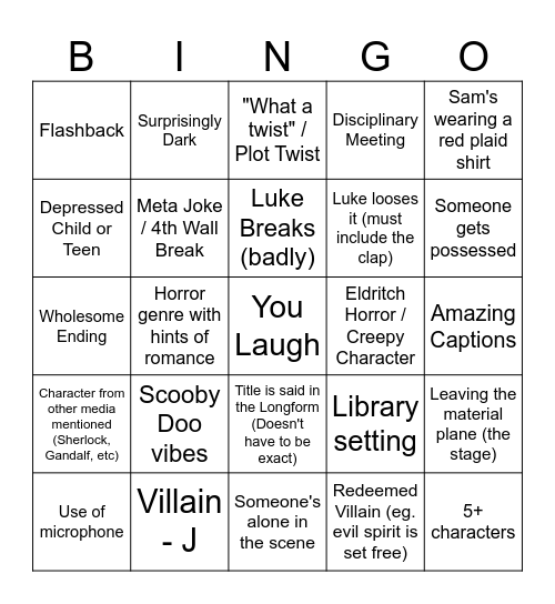 SFTH "The Haunted Diary Entry" Prediction BINGO Card