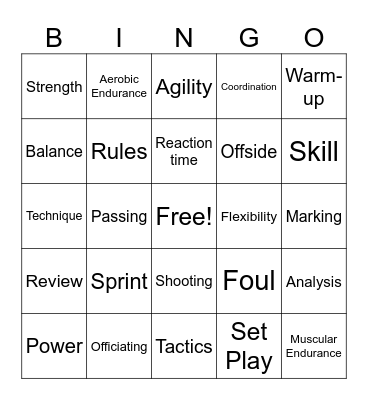 BTEC Sport keywords Bingo Card