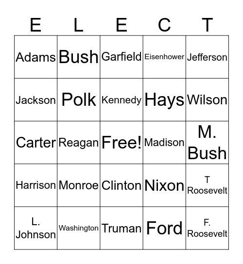 Hillary 2016 Bingo Card