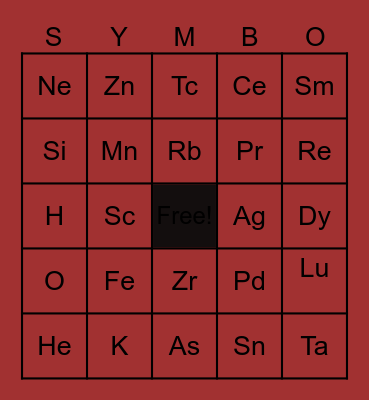ELEMENTS Bingo Card