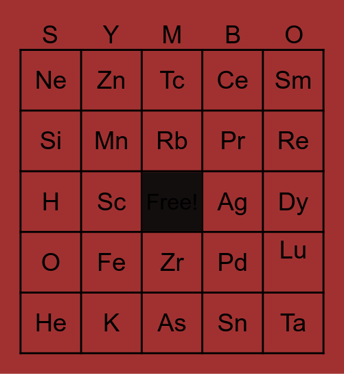 ELEMENTS Bingo Card