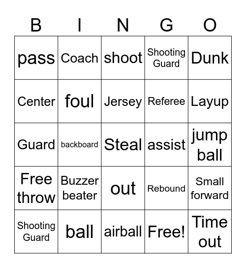 basketball Bingo Card