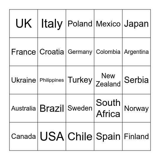 Nudes by Nations Bingo Card