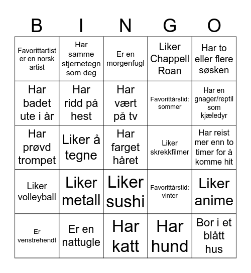 LOUD-Bli kjent bingo Card