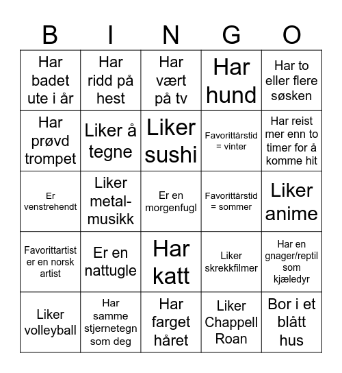 LOUD!- Bli kjent bingo Card