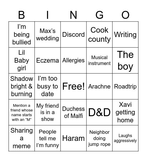 Untitled Bingo Card