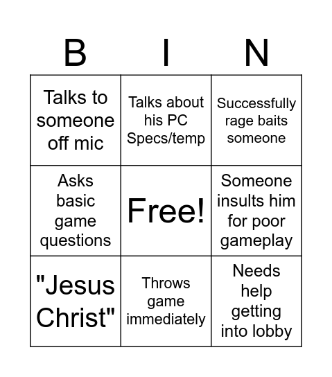 Perko Bingo Card