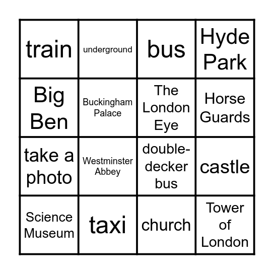London Bingo Card