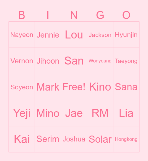 Exie's Bingo Card