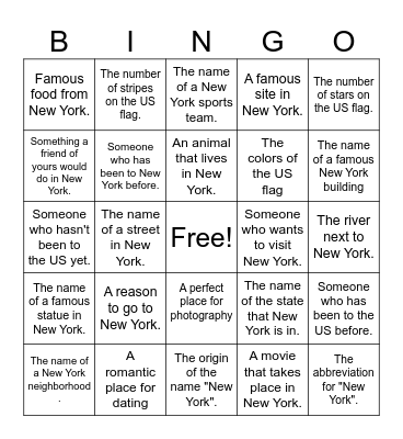 New York Bingo Card