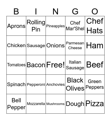 Chef Shel's 8th Birthday Party Bingo Card