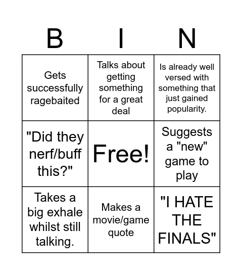 Max Bingo Card