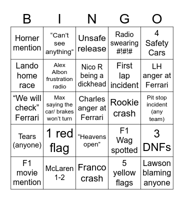 Belgium 2025 Bingo Card