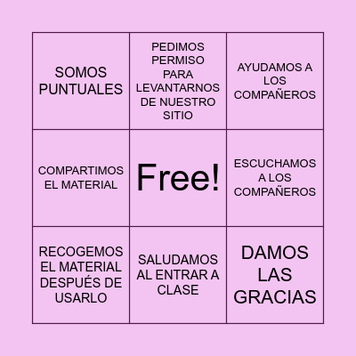 NORMAS DE CLASE Bingo Card