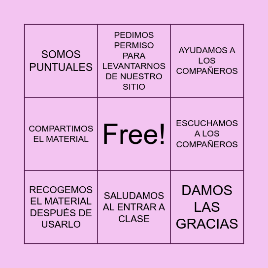 NORMAS DE CLASE Bingo Card