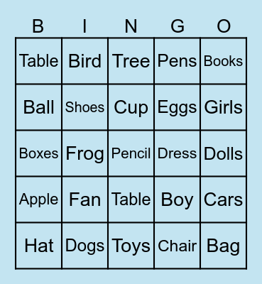 Noun Carnival: Bingo Blast Bingo Card