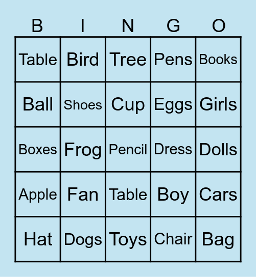 Noun Carnival: Bingo Blast Bingo Card