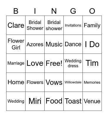 Bridal Shower Bingo Card