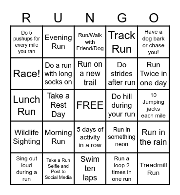 Summer Running Bingo Card