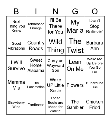 Music Bingo 4 Bingo Card