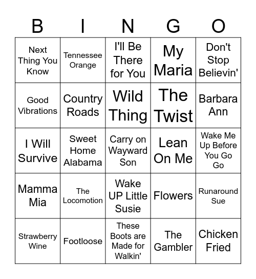 Music Bingo 4 Bingo Card