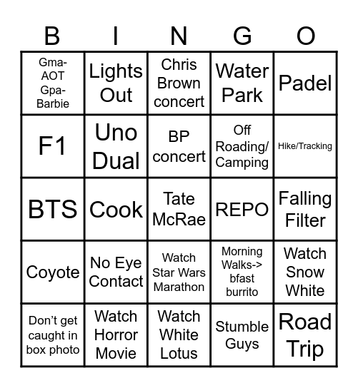 Grams Bingo Card