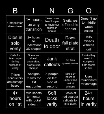 Milo's Jank SE Bingo Card