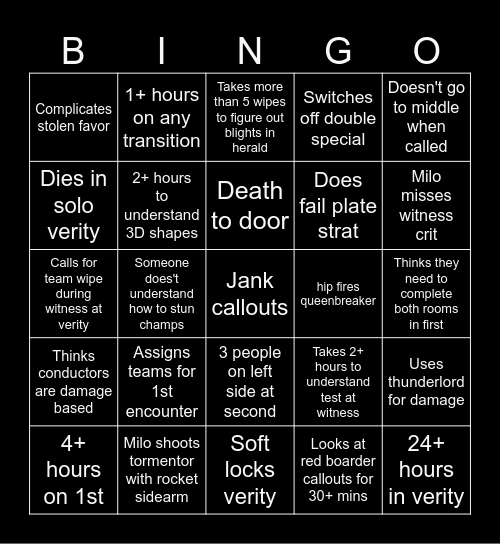 Milo's Jank SE Bingo Card