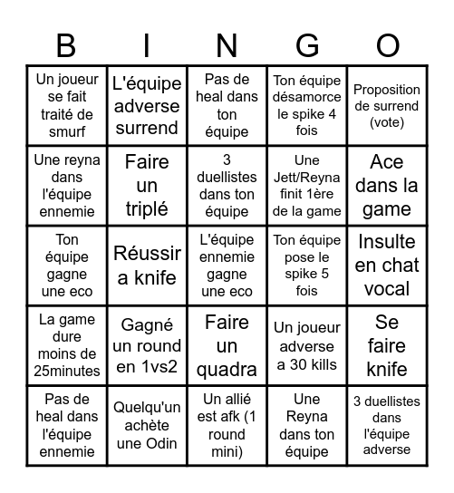 Valorant Bingo Card