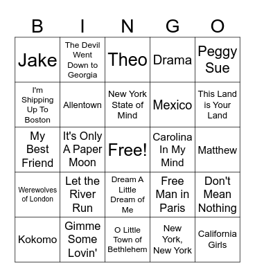 Matt's Birthday List Bingo Card