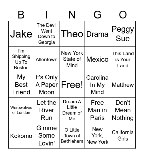 Matt's Birthday List Bingo Card