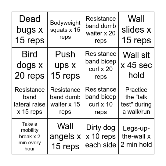 Fitness Bingo 2025 Bingo Card