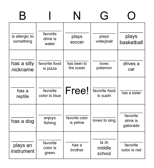 Untitled Bingo Card