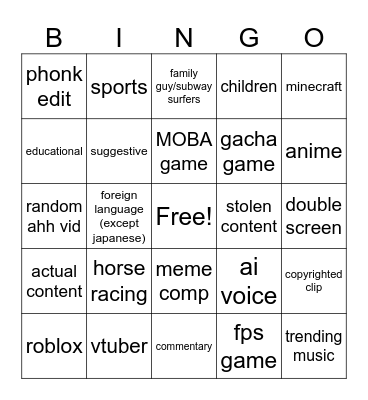 yt brainrot (albrd edition) Bingo Card