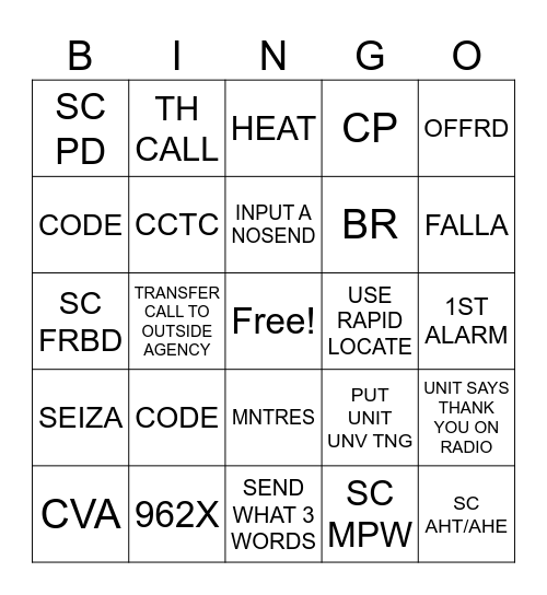 Dispatch Bingo Card