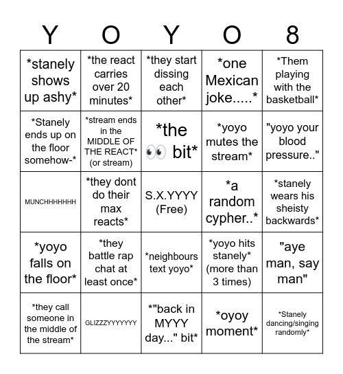 SXY/OYOY BINGO Card