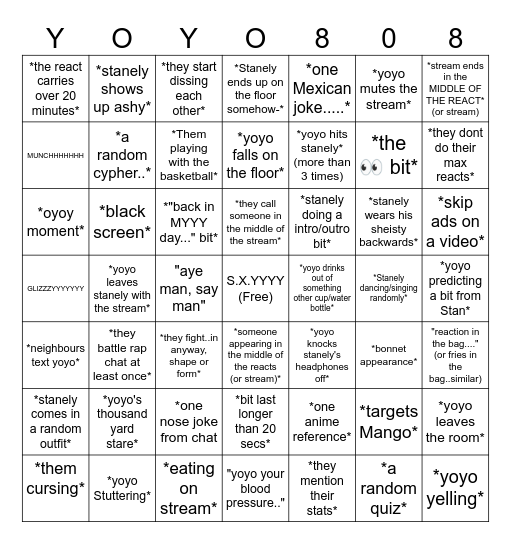 SXY/OYOY BINGO Card
