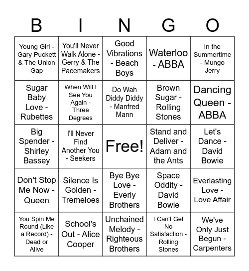 Music Bingo Card