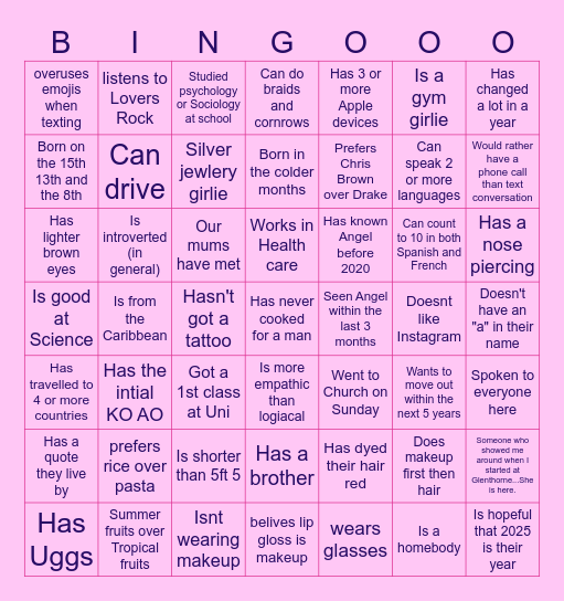 Angel's Ice breaker Bingo Card