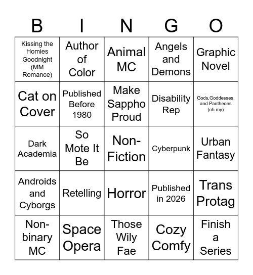 Reading 2026 Bingo Card