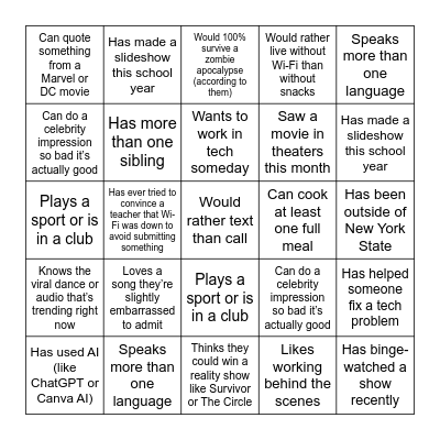 Icebreaker Bingo Card