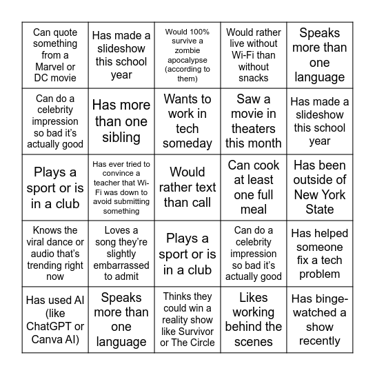 Icebreaker Bingo Card