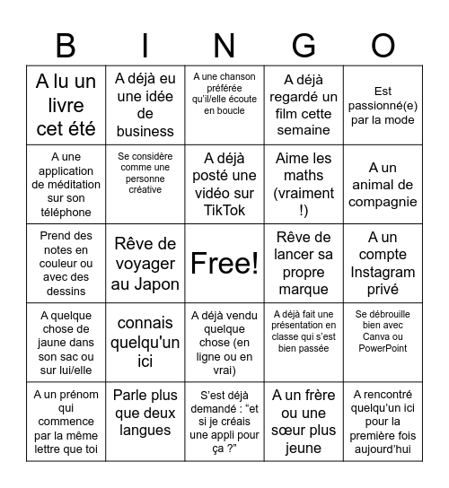 Dauphine Business Bootcamp Bingo Card