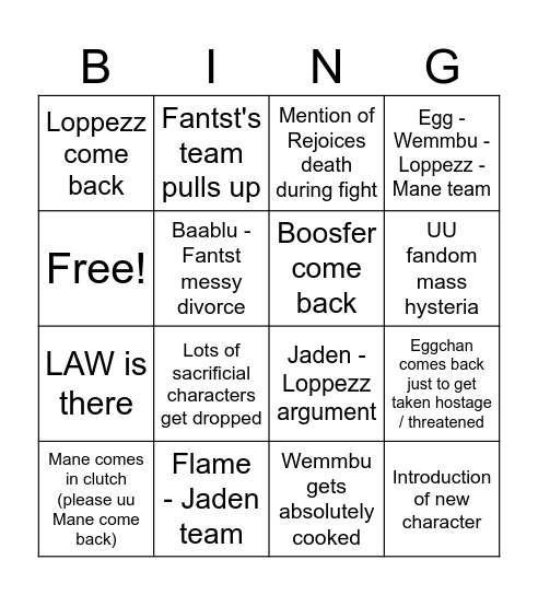 Wemmbus next episode predictions Bingo Card